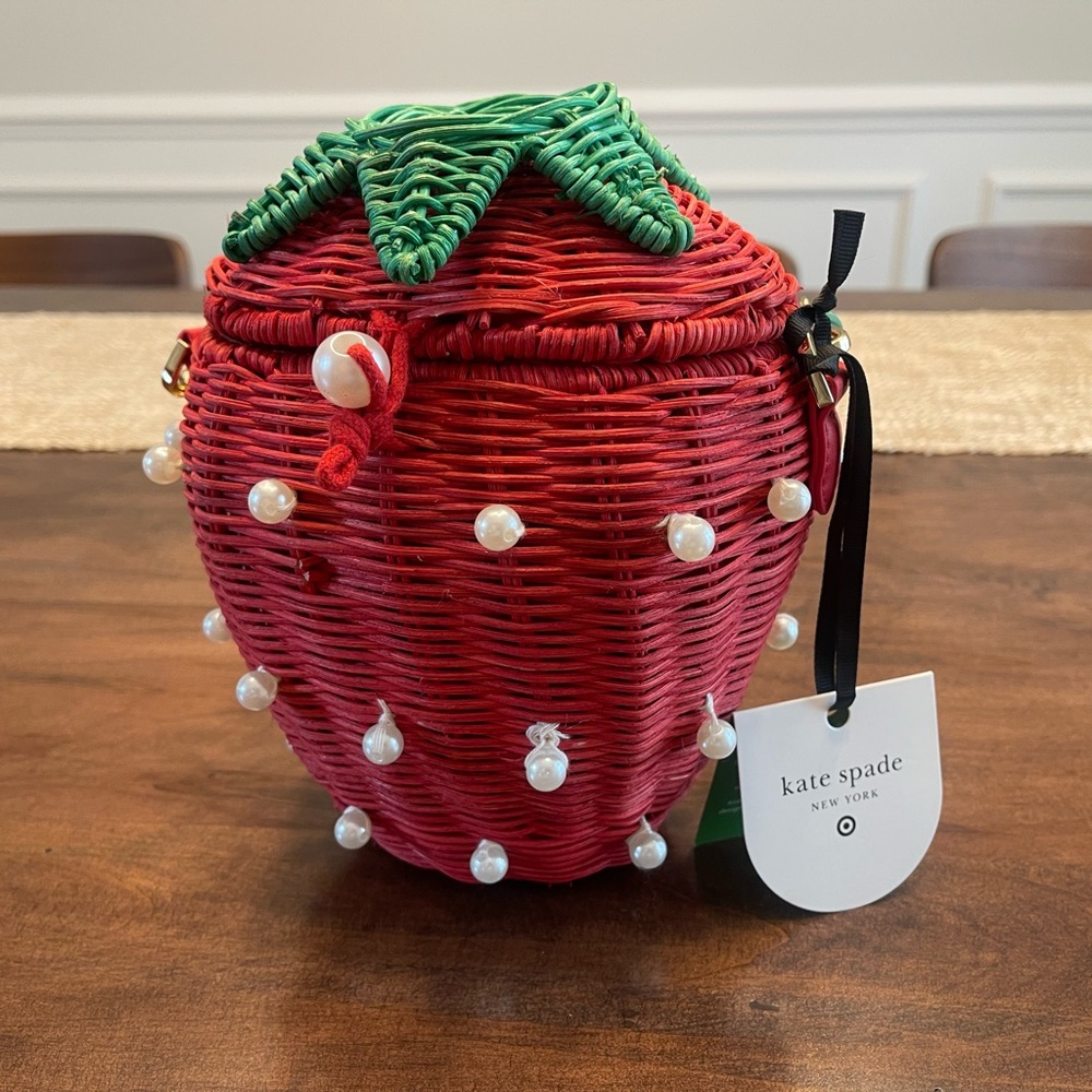 Kate Spade Red Strawberry Wicker Bag
